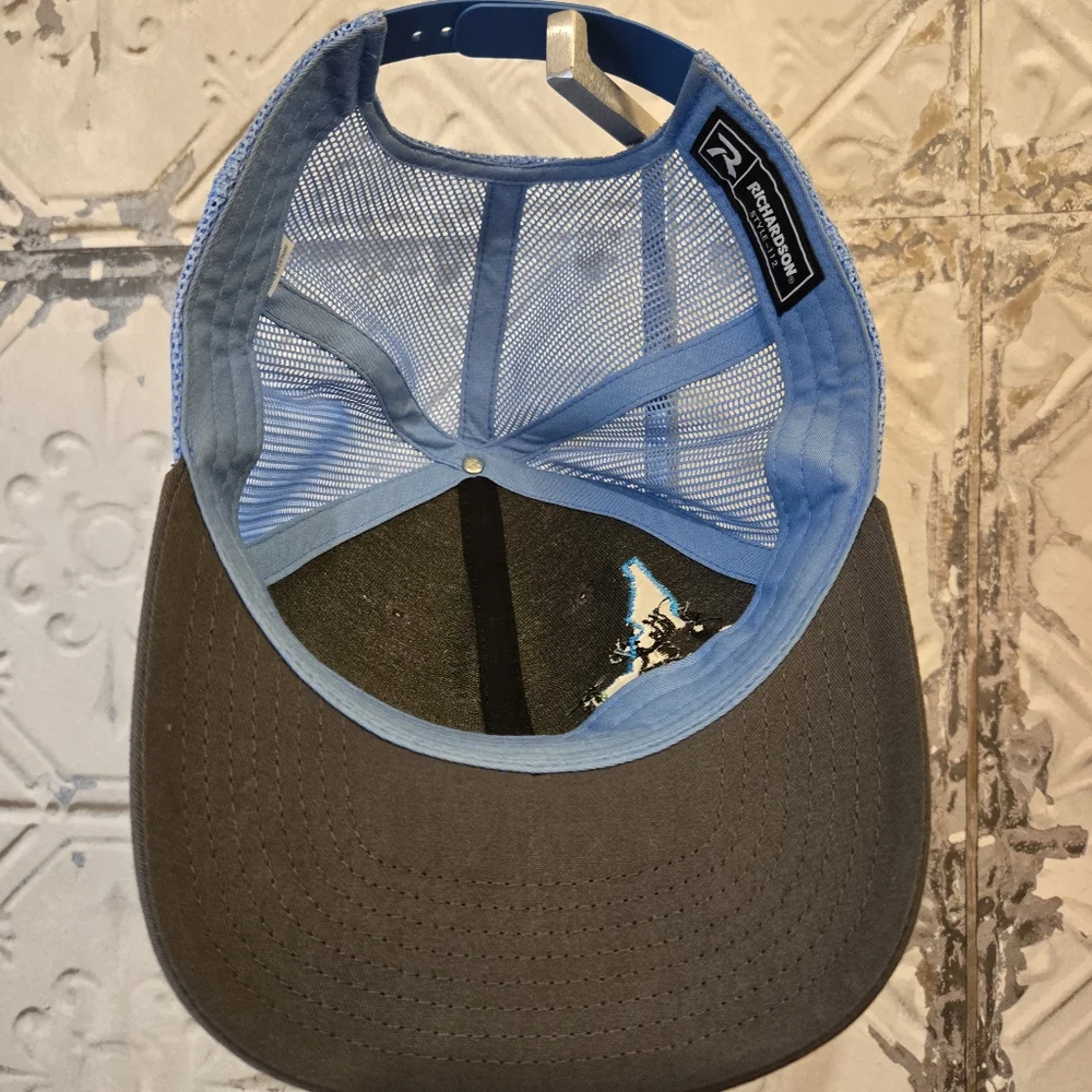 Richardson Style - 112 Trucker Hat Blue and Grey Mesh Embroidered Design